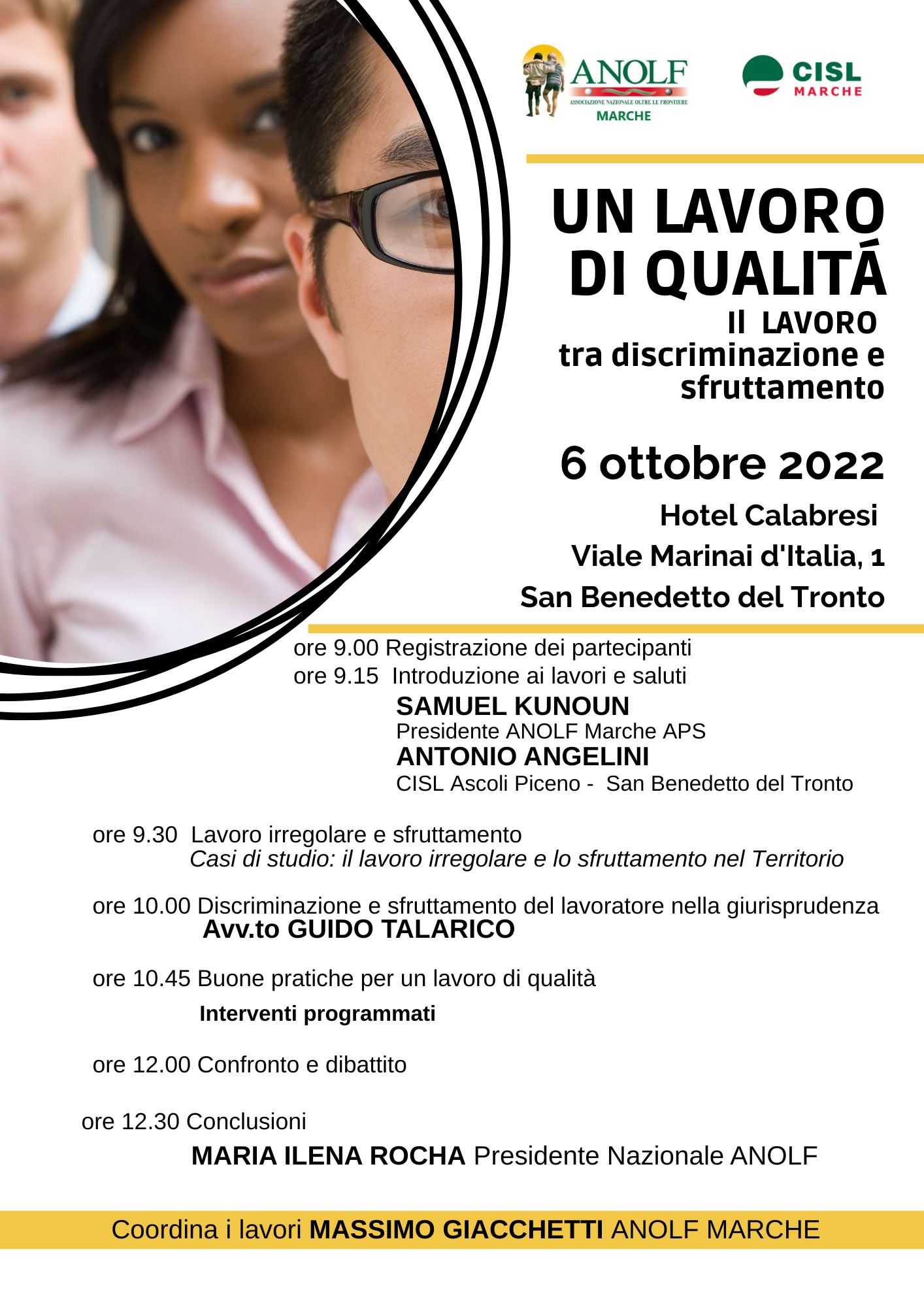 ANOLF e CISL Marche, “Un lavoro di qualità. Il lavoro tra discriminazione e sfruttamento”. Seminario a San Benedetto del Tronto.