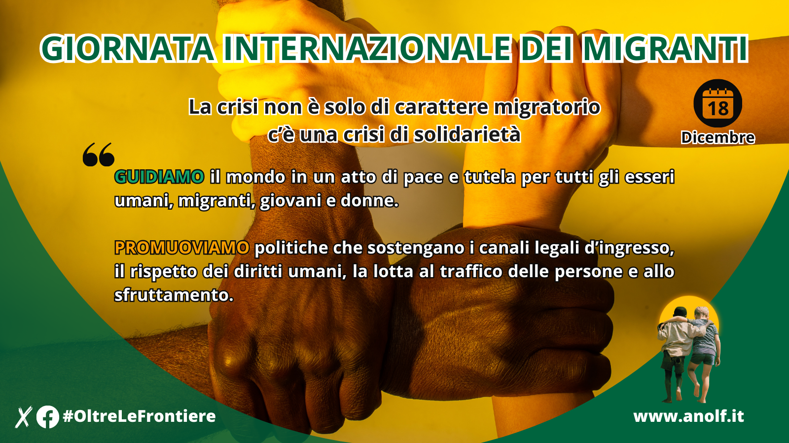 18 dicembre – Giornata Internazionale dei Migranti. ANOLF “La crisi non è solo di carattere migratorio, c’è una crisi di solidarietà”.